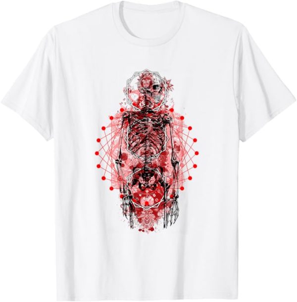 sacred geometry shirt with human skeleton